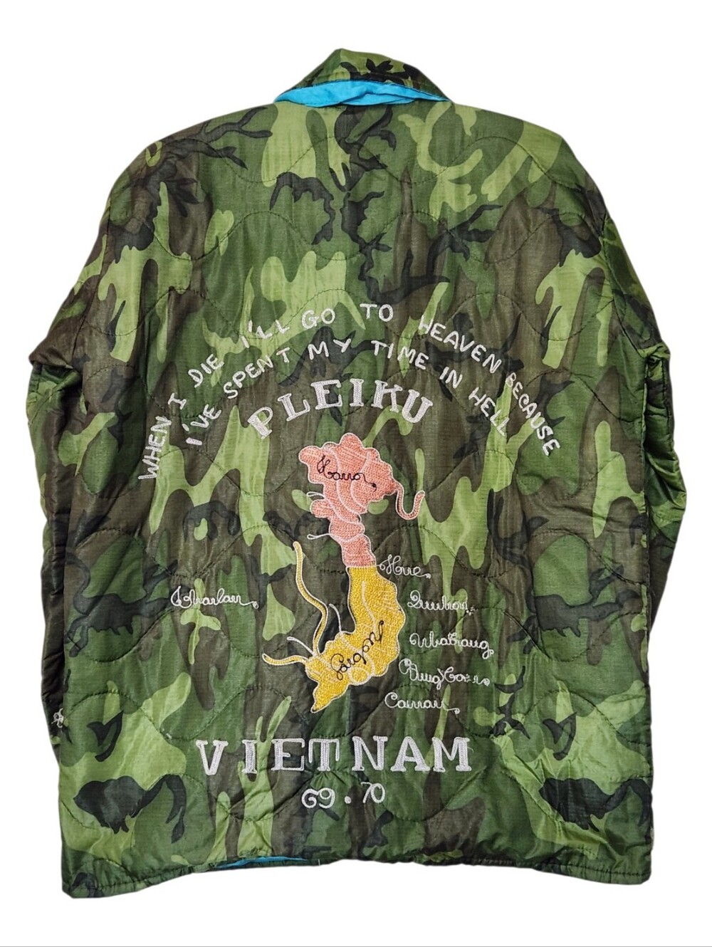 RARE Vintage Vietnam War Souvenir Embroidered Camo Military 69-70 Tour Jacket